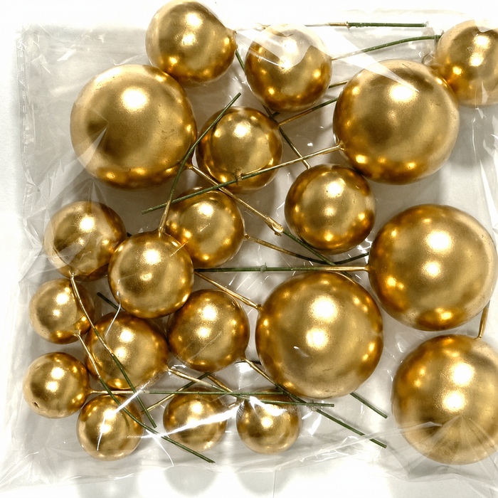Gold Ball Cake Topper Picks – 20 Piece Set