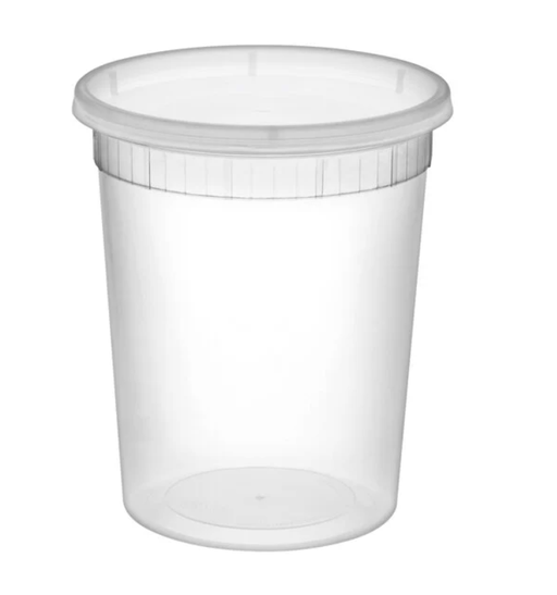 Translucent 32 oz deli container with matching lid
