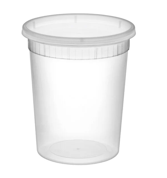Translucent 32 oz deli container with matching lid