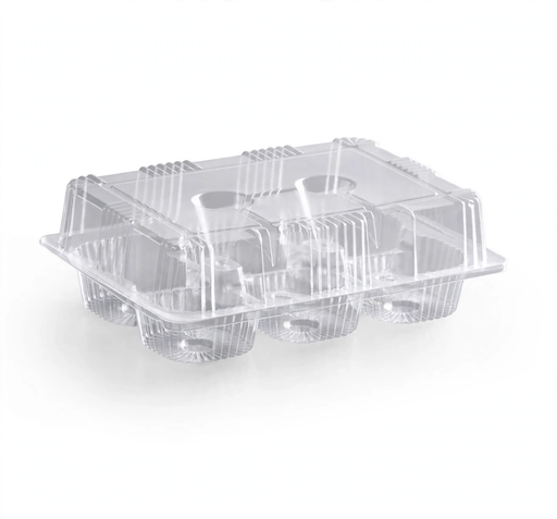 Clear hinged 6-count cupcake container with high dome lid